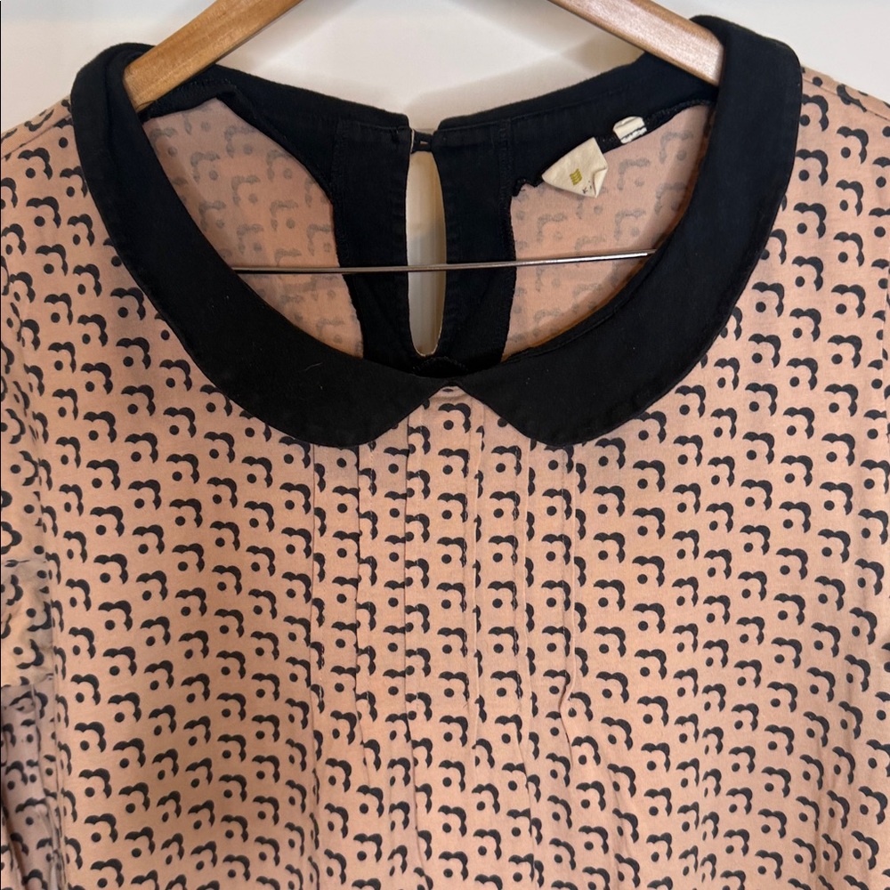 Orla Kiely 100% cotton patterned pink black Peter Pan collar dress sz Lg - Picture 3 of 10